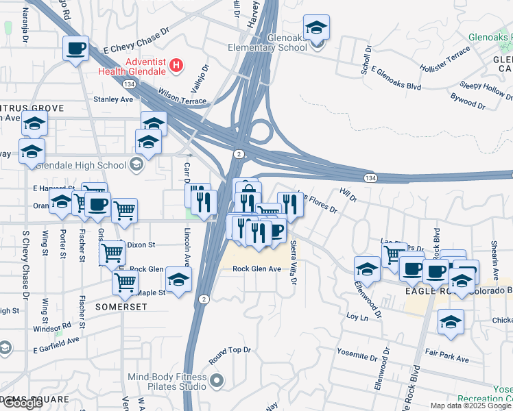 map of restaurants, bars, coffee shops, grocery stores, and more near 2767 West Broadway in Los Angeles