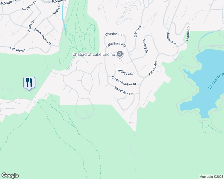 map of restaurants, bars, coffee shops, grocery stores, and more near 18162 Sweet Elm Drive in Los Angeles