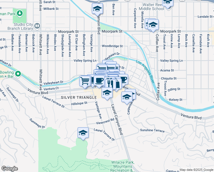 map of restaurants, bars, coffee shops, grocery stores, and more near 4214 Fulton Avenue in Los Angeles