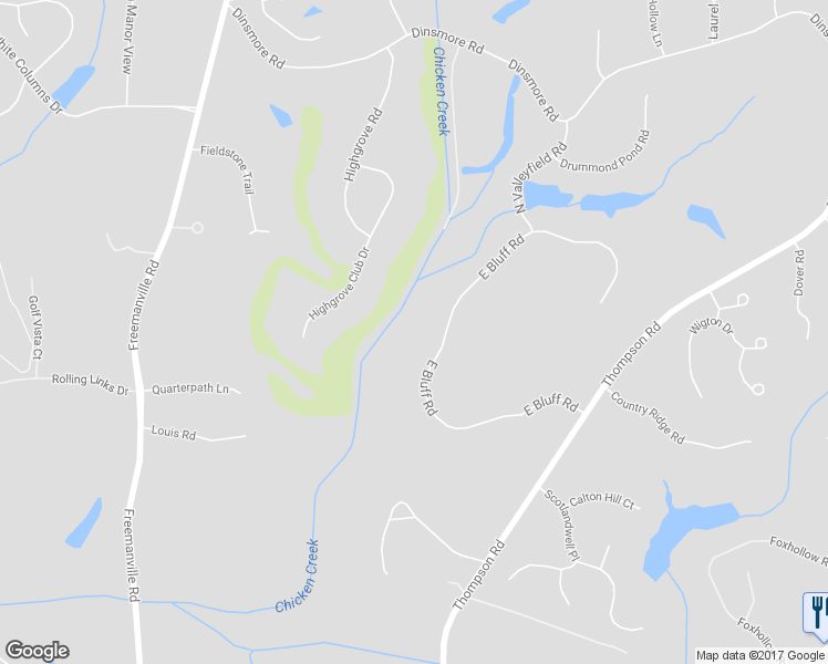 map of restaurants, bars, coffee shops, grocery stores, and more near 14840 East Bluff Road in Alpharetta