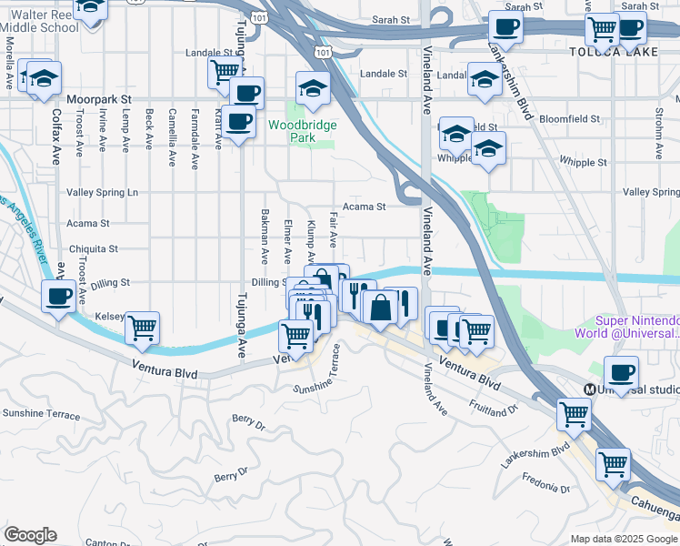 map of restaurants, bars, coffee shops, grocery stores, and more near 4248 Arch Drive in Los Angeles