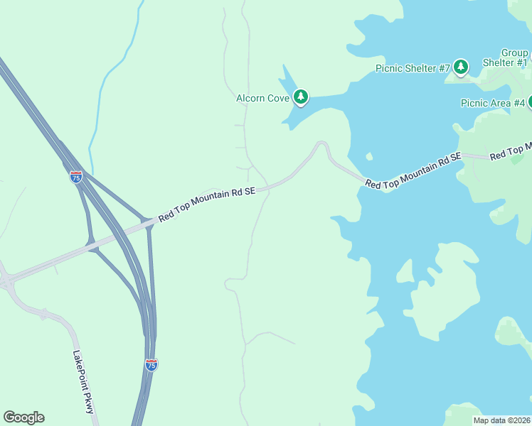 map of restaurants, bars, coffee shops, grocery stores, and more near 11 Waterside Drive Southeast in Cartersville
