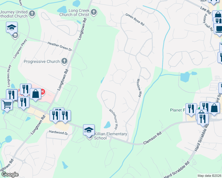 map of restaurants, bars, coffee shops, grocery stores, and more near 332 Whitehurst Way in Columbia
