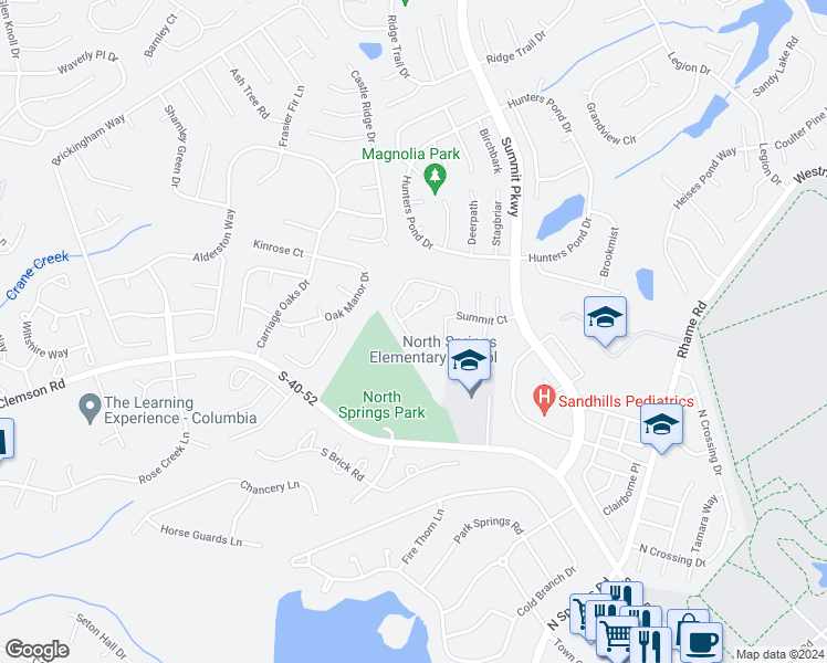 map of restaurants, bars, coffee shops, grocery stores, and more near 309 Curvewood Road in Columbia