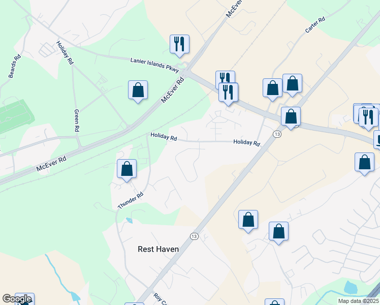 map of restaurants, bars, coffee shops, grocery stores, and more near 216 Slate Drive in Buford
