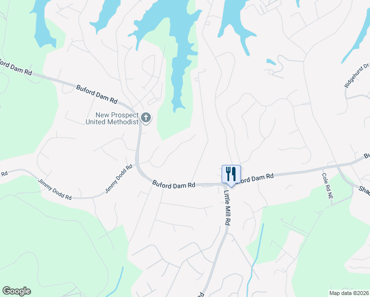 map of restaurants, bars, coffee shops, grocery stores, and more near 5842 Dolvin Lane in Buford