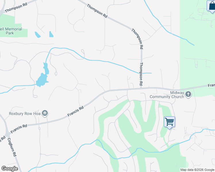 map of restaurants, bars, coffee shops, grocery stores, and more near 3075 Francis Road in Alpharetta