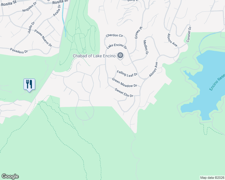 map of restaurants, bars, coffee shops, grocery stores, and more near 18162 Sweet Elm Drive in Los Angeles
