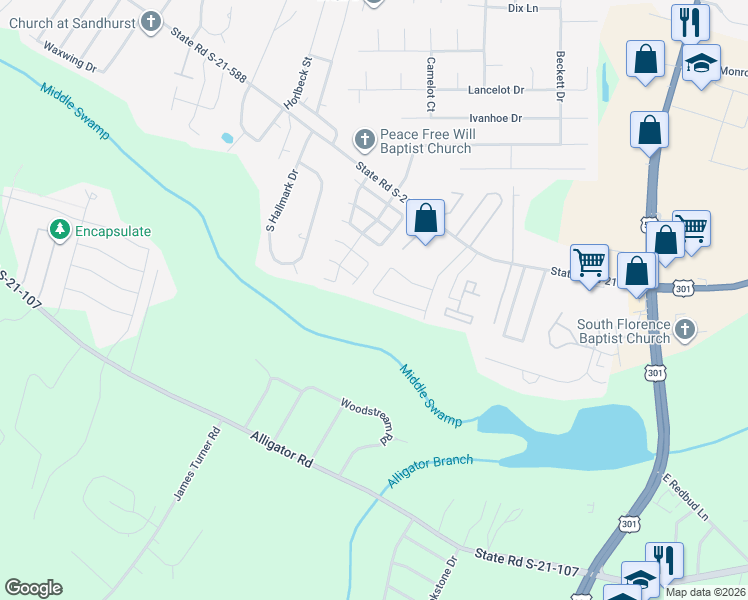 map of restaurants, bars, coffee shops, grocery stores, and more near 651 Red Tip Circle in Florence