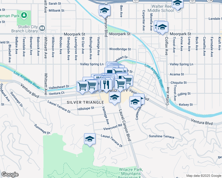 map of restaurants, bars, coffee shops, grocery stores, and more near in Los Angeles
