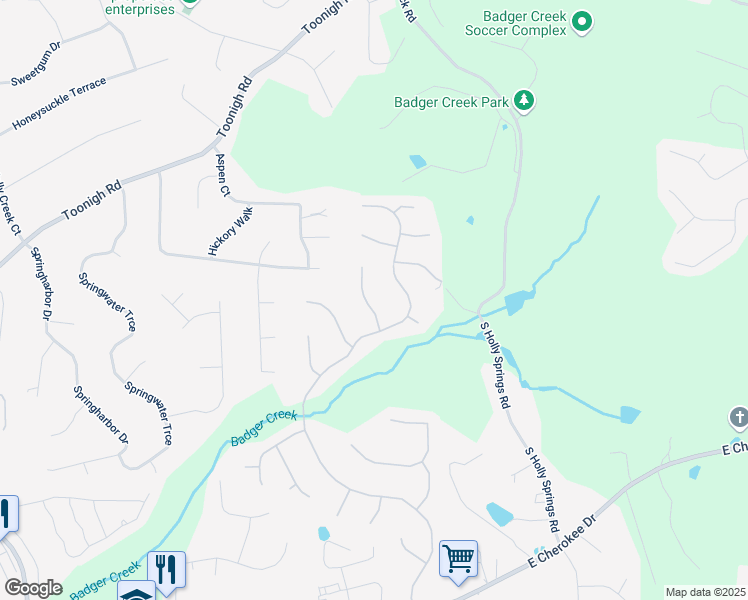 map of restaurants, bars, coffee shops, grocery stores, and more near 408 Edgebrooke Lane in Woodstock