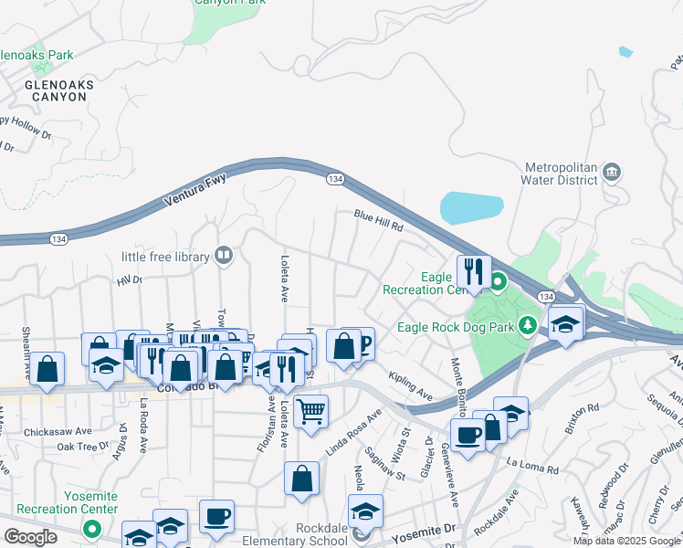 map of restaurants, bars, coffee shops, grocery stores, and more near 5332 Mount Helena Avenue in Los Angeles