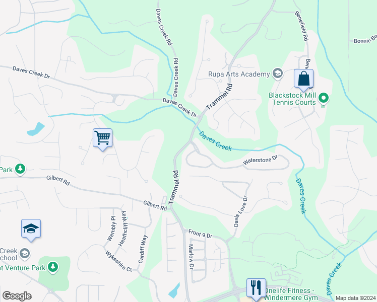 map of restaurants, bars, coffee shops, grocery stores, and more near 2720 Gatlin Way in Cumming