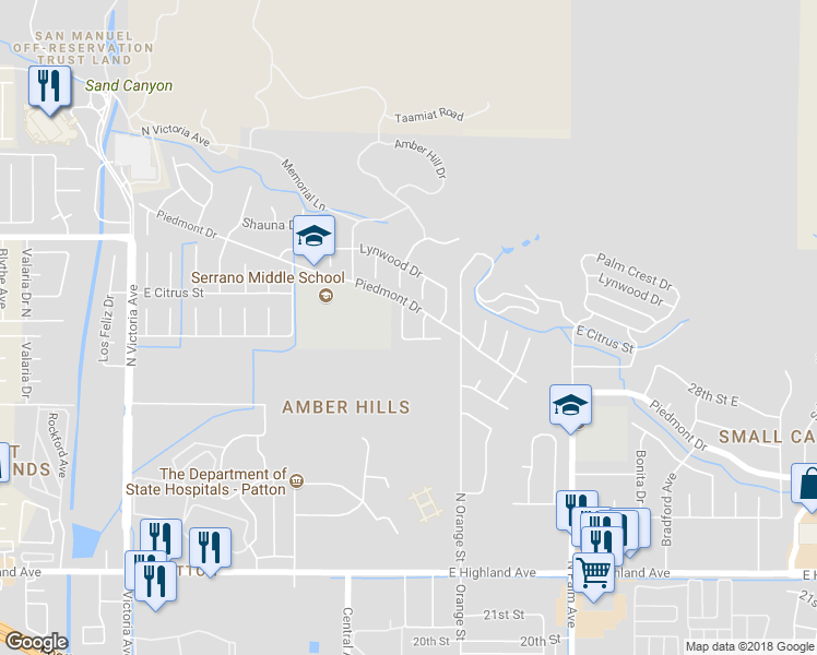map of restaurants, bars, coffee shops, grocery stores, and more near 2889 Pepper Street in Highland