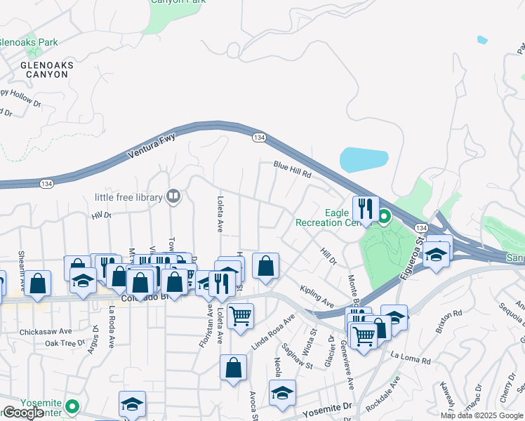 map of restaurants, bars, coffee shops, grocery stores, and more near 5332 Mount Helena Avenue in Los Angeles