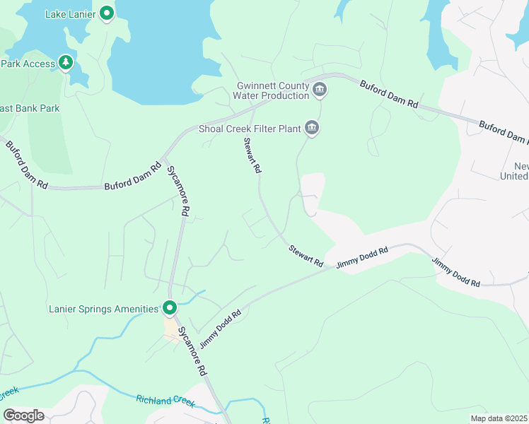 map of restaurants, bars, coffee shops, grocery stores, and more near 6220 Stewart Road in Buford