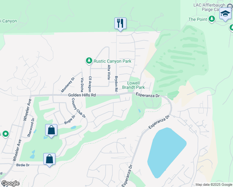 map of restaurants, bars, coffee shops, grocery stores, and more near 6100 Brydon Road in La Verne