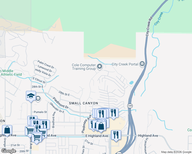 map of restaurants, bars, coffee shops, grocery stores, and more near 2931 Seine Avenue North in Highland