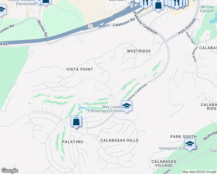 map of restaurants, bars, coffee shops, grocery stores, and more near 4421 Alta Tupelo Drive in Calabasas
