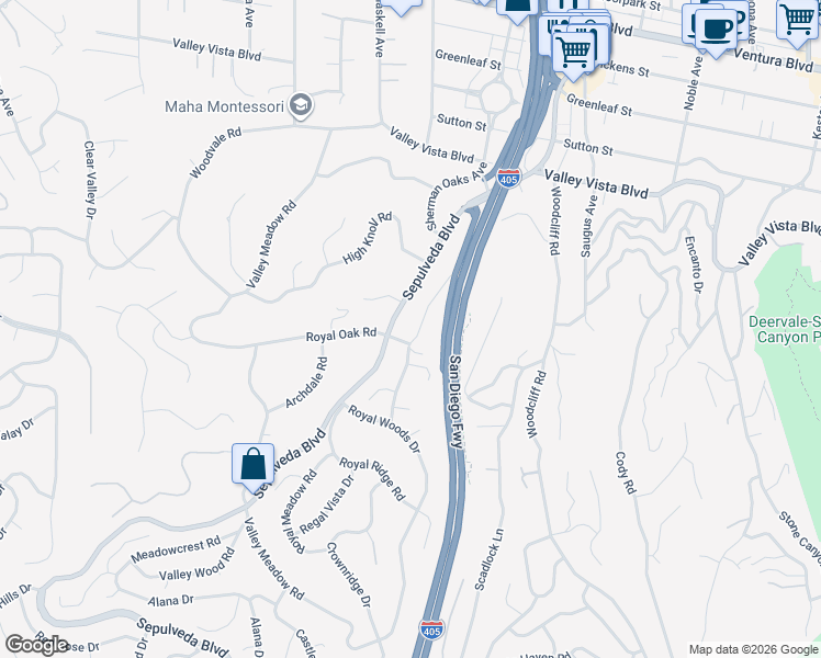 map of restaurants, bars, coffee shops, grocery stores, and more near 15515 Del Gado Drive in Los Angeles