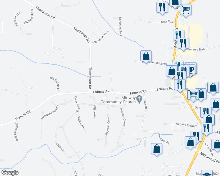 map of restaurants, bars, coffee shops, grocery stores, and more near 100 Hopewell Grove Drive in Alpharetta