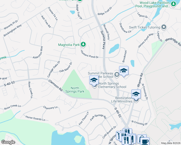 map of restaurants, bars, coffee shops, grocery stores, and more near 11 Gatewood Way in Columbia