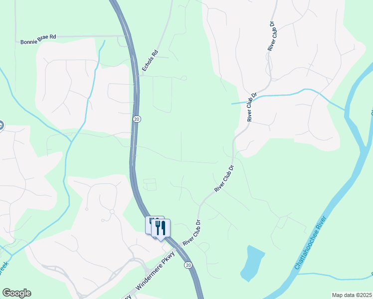 map of restaurants, bars, coffee shops, grocery stores, and more near 2915 Pruitt Road in Cumming