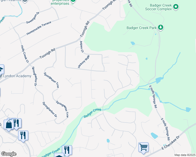 map of restaurants, bars, coffee shops, grocery stores, and more near 1100 Ashlin Drive in Woodstock