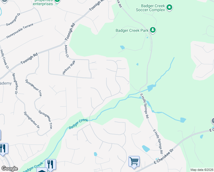 map of restaurants, bars, coffee shops, grocery stores, and more near 410 Edgebrooke Lane in Woodstock