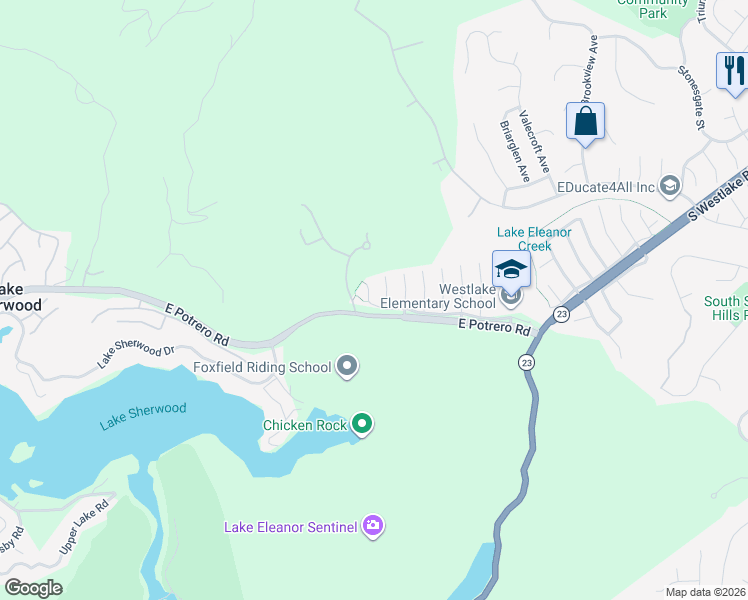 map of restaurants, bars, coffee shops, grocery stores, and more near 1694 Margate Place in Westlake Village
