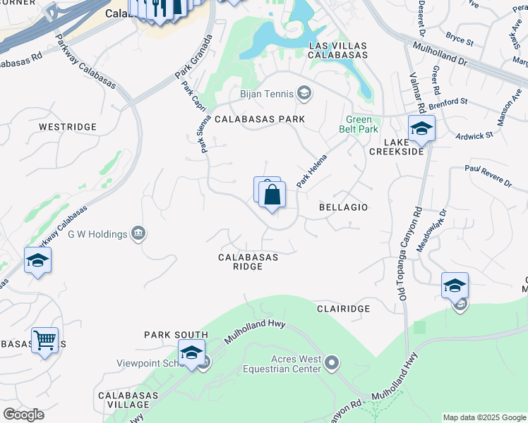 map of restaurants, bars, coffee shops, grocery stores, and more near 23454 Park Hermosa in Calabasas