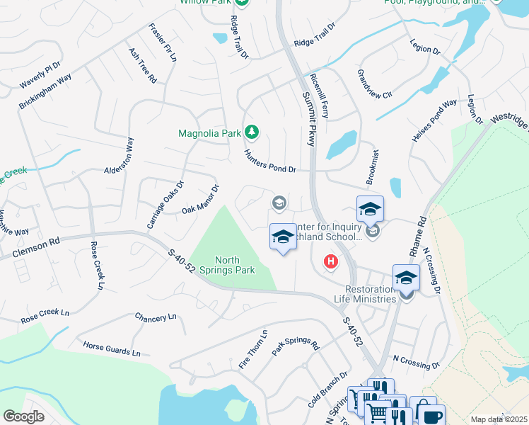 map of restaurants, bars, coffee shops, grocery stores, and more near 11 Gatewood Way in Columbia