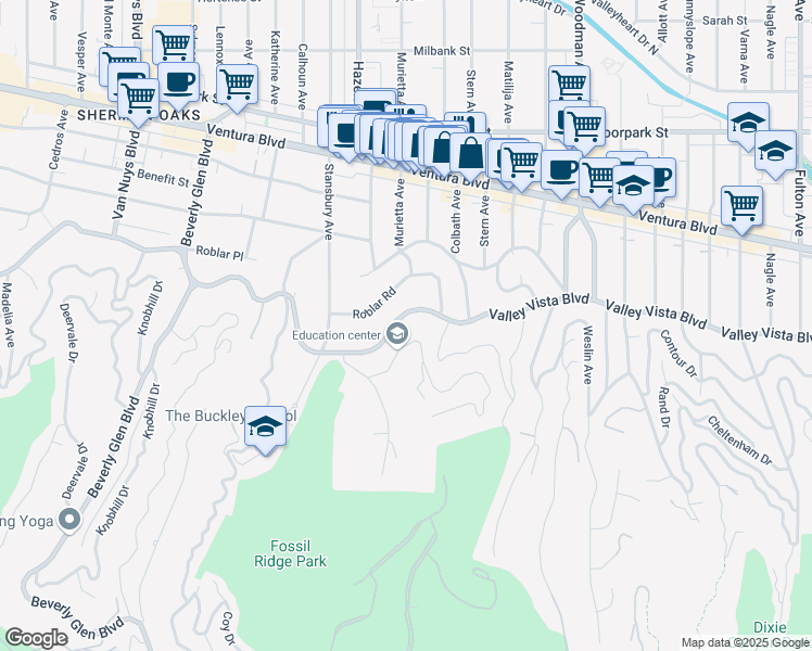 map of restaurants, bars, coffee shops, grocery stores, and more near 13952 Valley Vista Boulevard in Los Angeles