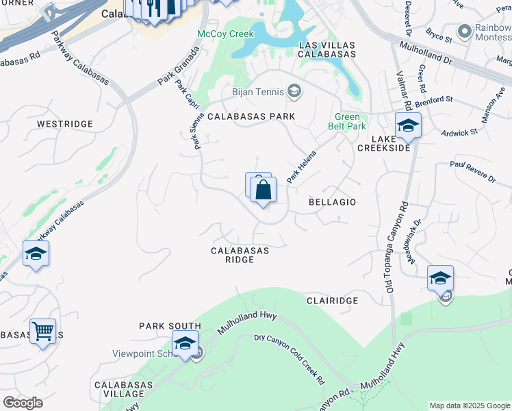map of restaurants, bars, coffee shops, grocery stores, and more near 23454 Park Hermosa in Calabasas