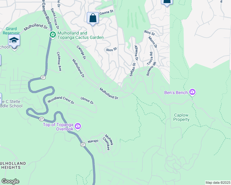 map of restaurants, bars, coffee shops, grocery stores, and more near 21226 Escondido Street in Los Angeles