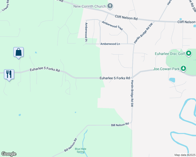 map of restaurants, bars, coffee shops, grocery stores, and more near 135 Euharlee 5 Forks Road in Kingston