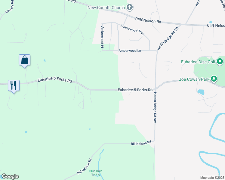 map of restaurants, bars, coffee shops, grocery stores, and more near 135 Euharlee 5 Forks Road in Kingston