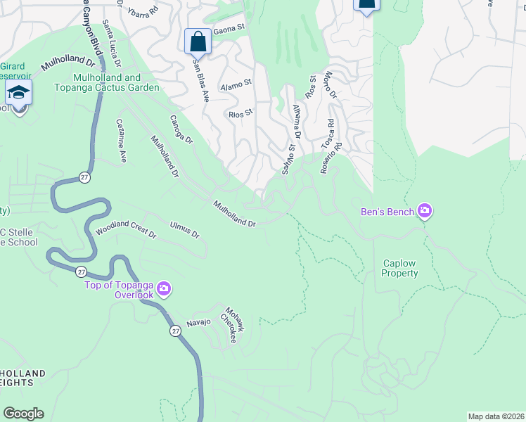 map of restaurants, bars, coffee shops, grocery stores, and more near 21177 Escondido Street in Los Angeles