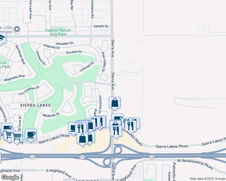 map of restaurants, bars, coffee shops, grocery stores, and more near 5267 Sierra Avenue in Fontana