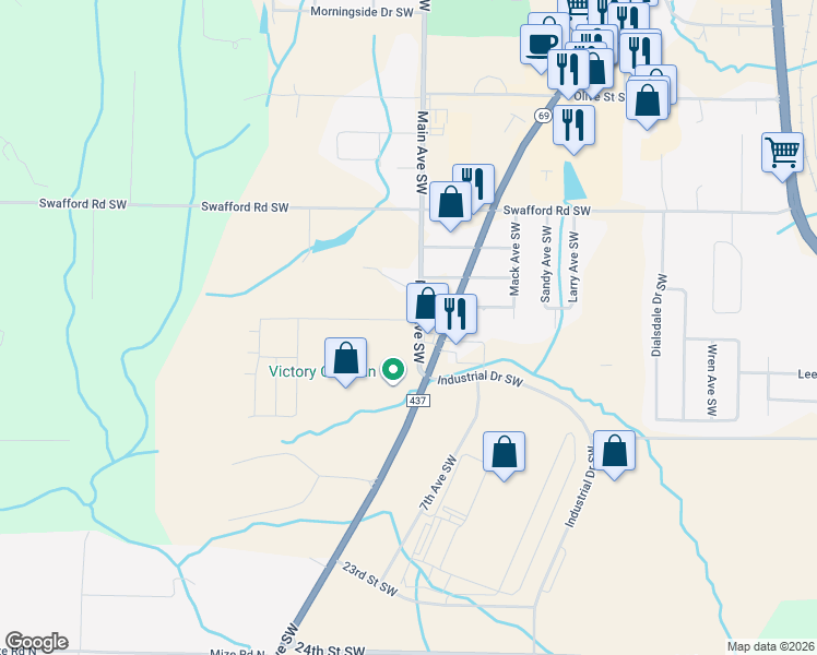 map of restaurants, bars, coffee shops, grocery stores, and more near 2023-2103 Main Avenue Southwest in Cullman