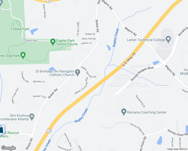 map of restaurants, bars, coffee shops, grocery stores, and more near 4755 Shiloh Springs Road in Cumming