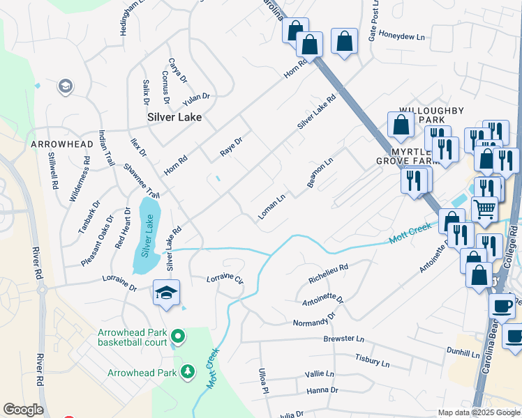 map of restaurants, bars, coffee shops, grocery stores, and more near 1107 Loman Lane in Wilmington