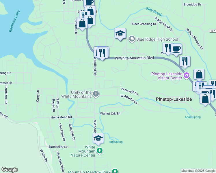 map of restaurants, bars, coffee shops, grocery stores, and more near in Pinetop-Lakeside