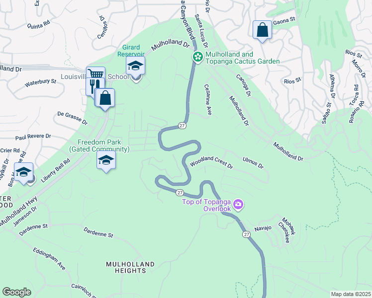 map of restaurants, bars, coffee shops, grocery stores, and more near 4001 California 27 in Topanga