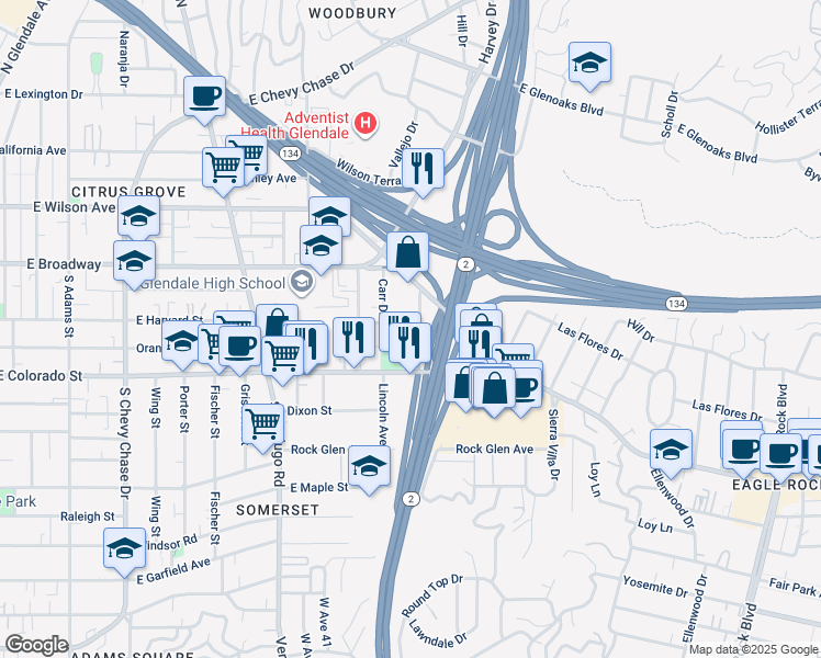 map of restaurants, bars, coffee shops, grocery stores, and more near 5253 Eagle Dale Avenue in Los Angeles