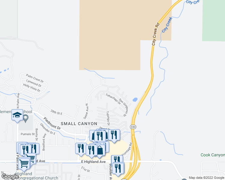 map of restaurants, bars, coffee shops, grocery stores, and more near in San Bernardino