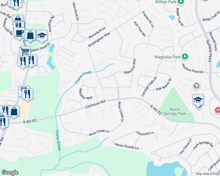 map of restaurants, bars, coffee shops, grocery stores, and more near 105 West Hampton Way in Columbia