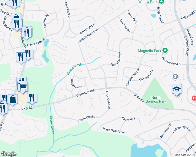 map of restaurants, bars, coffee shops, grocery stores, and more near 105 West Hampton Way in Columbia