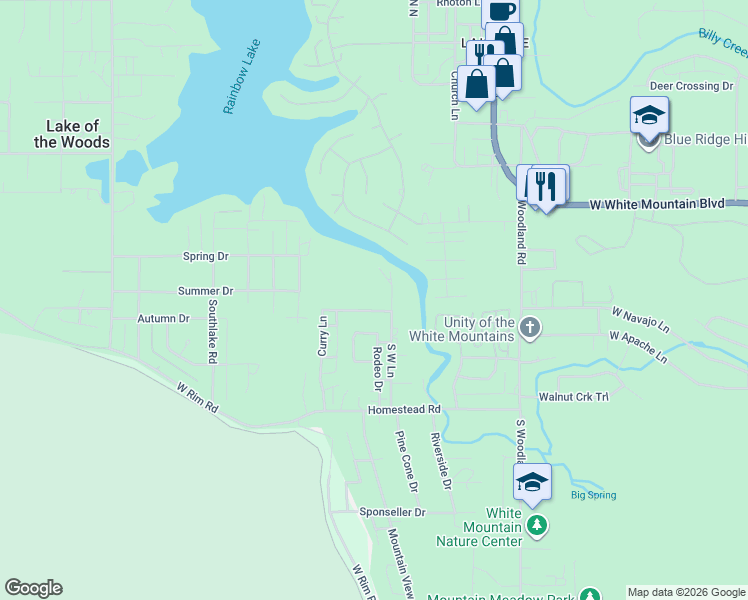 map of restaurants, bars, coffee shops, grocery stores, and more near 416 West Lane in Navajo County