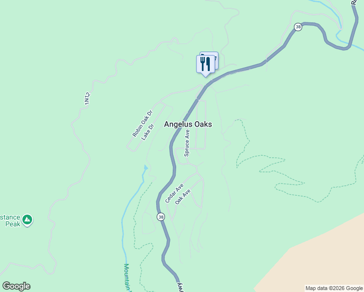 map of restaurants, bars, coffee shops, grocery stores, and more near 37590 Live Oak Street in Angelus Oaks